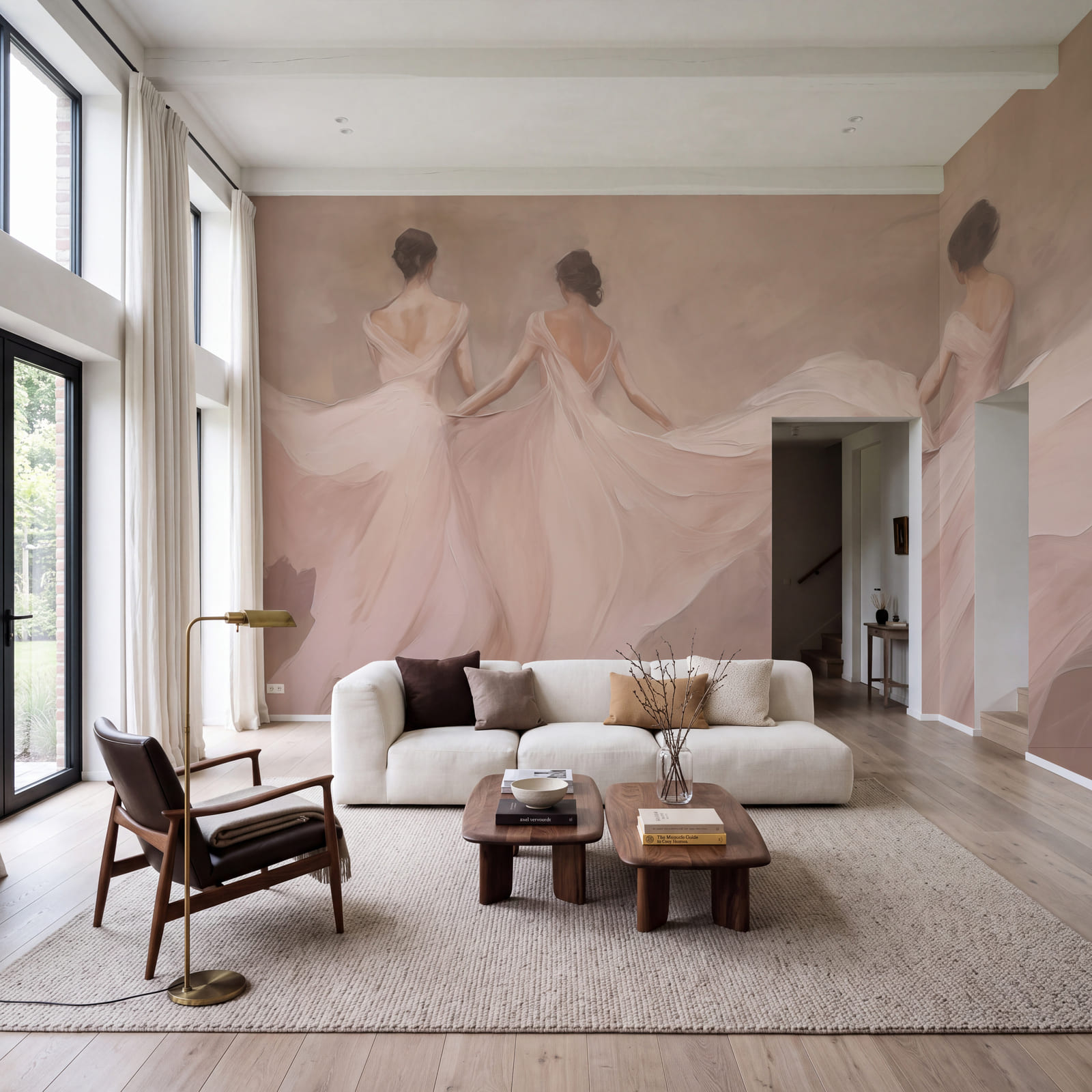 Tableau représentant une femme vêtue de robes blanches