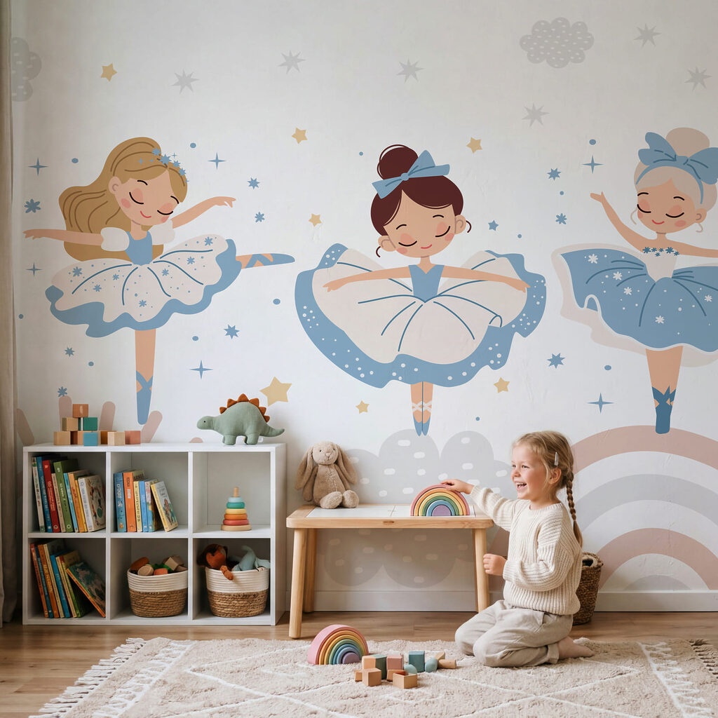 Groupe de filles en tutus bleus et blancs Groupe de filles en tutus bleus et blancs