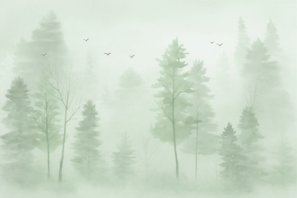 Birds flying in the sky over trees