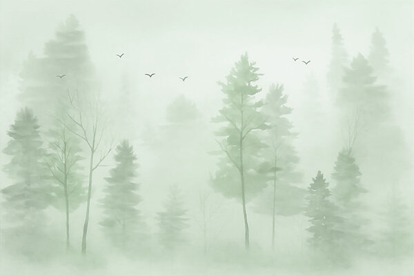 Birds flying in the sky over trees