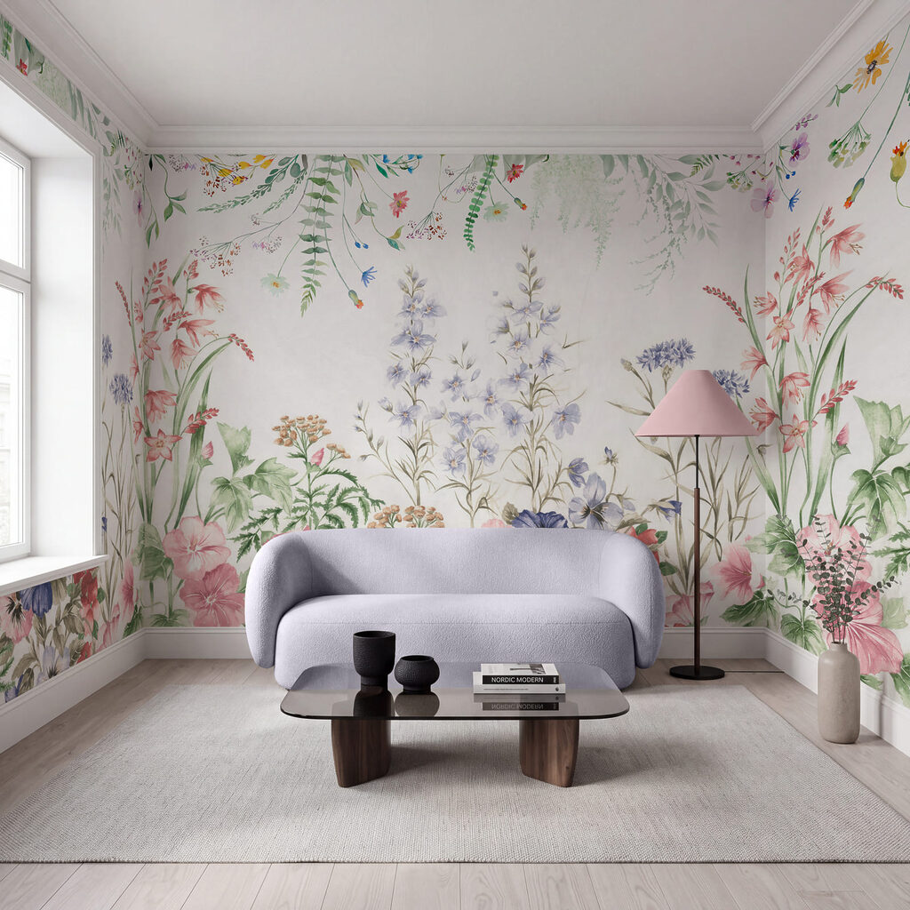 Peinture représentant des fleurs et des feuilles
