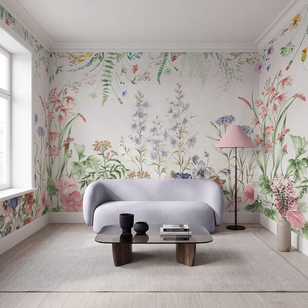 Peinture représentant des fleurs et des feuilles