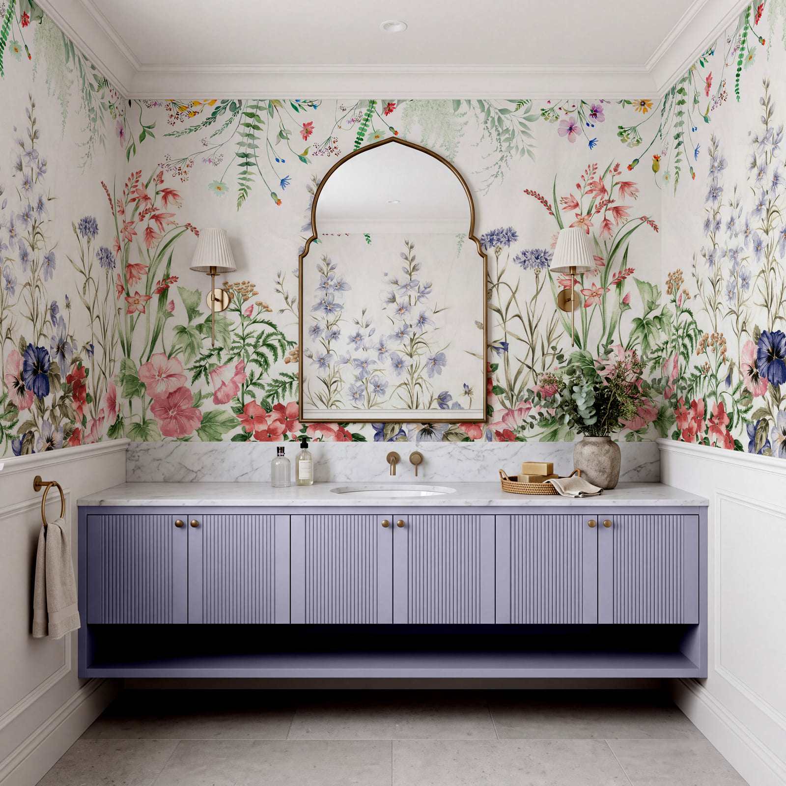 Peinture représentant des fleurs et des feuilles