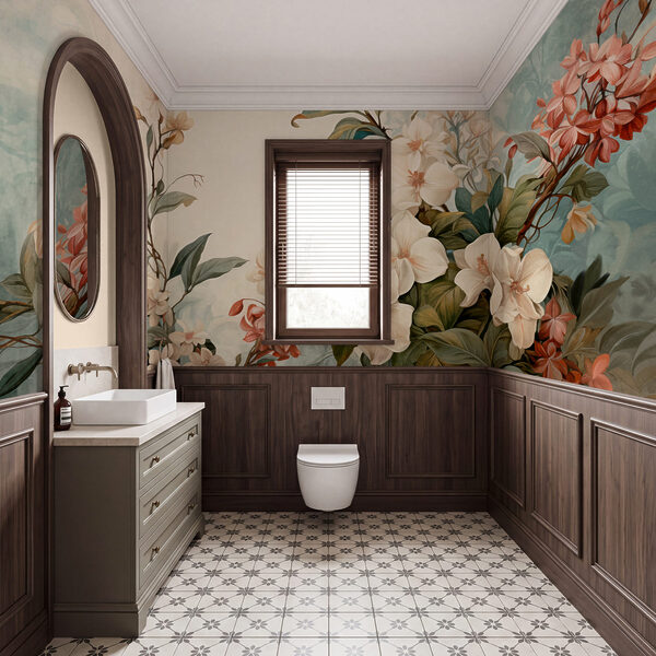 Peinture représentant des fleurs et des feuilles