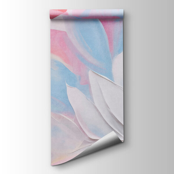 Painting of flowers with white and blue leaves