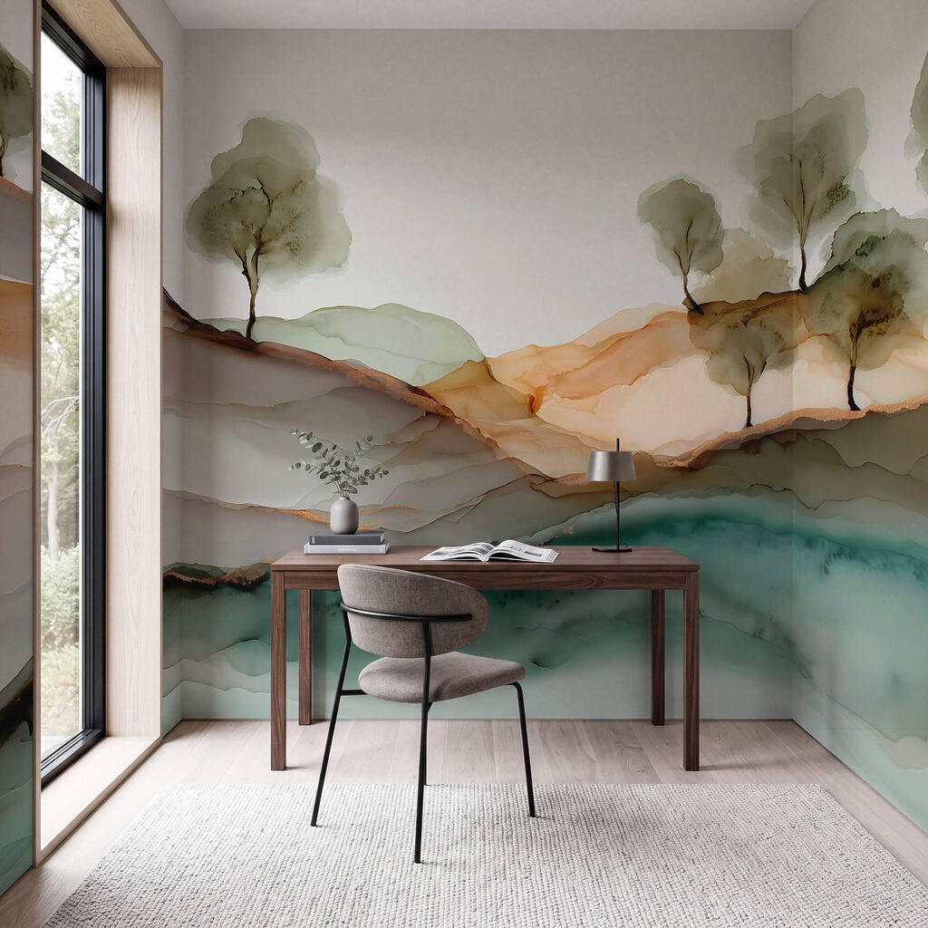 Peinture représentant des arbres sur une colline Peinture représentant des arbres sur une colline