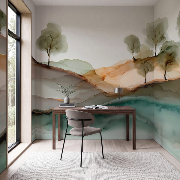 Peinture représentant des arbres sur une colline Peinture représentant des arbres sur une colline
