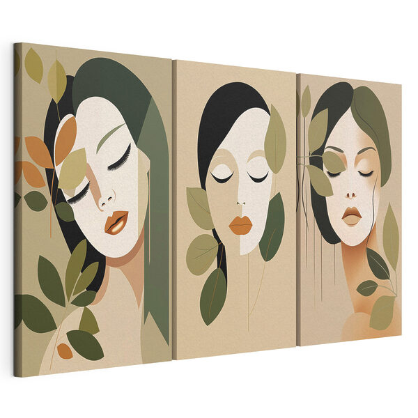 Impression sur toile modulaire Visage de femme orné de feuilles