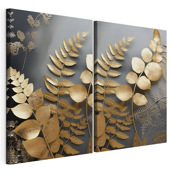 Des feuilles délicates disposées en un arrangement harmonieux Impression sur toile modulaire Des feuilles délicates disposées en un arrangement harmonieux