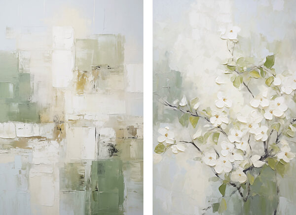 Painting of a tree with white flowers