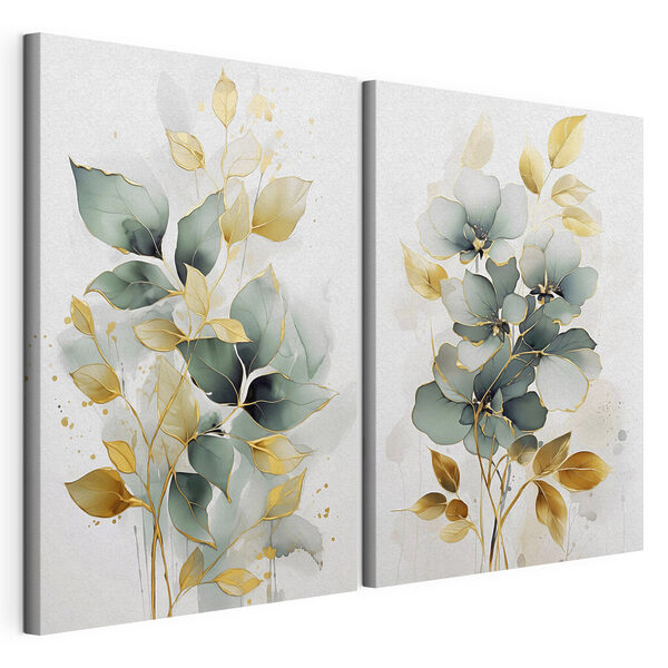 Peinture représentant des fleurs et des feuilles Impression sur toile modulaire Peinture représentant des fleurs et des feuilles