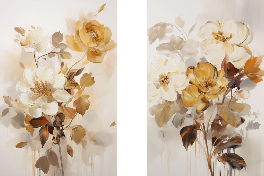 Painting of flowers on a white surface