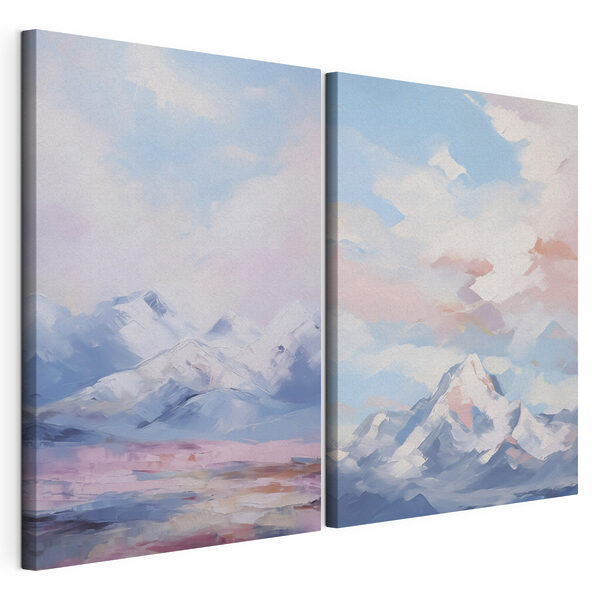 Peinture représentant des montagnes et des nuages Impression sur toile modulaire Peinture représentant des montagnes et des nuages