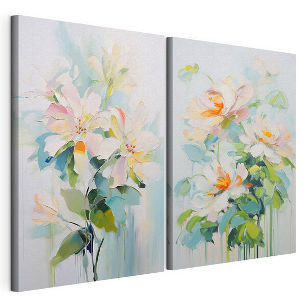 Impression sur toile modulaire Peinture représentant des fleurs sur un fond blanc