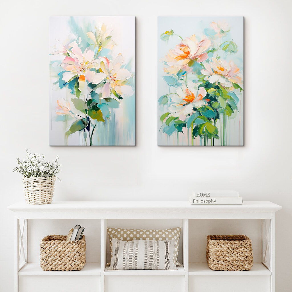 Painting of flowers on a white surface Painting of flowers on a white surface