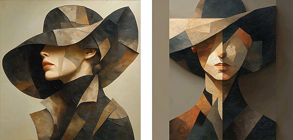 Collage of a painting of a woman in a hat Collage of a painting of a woman in a hat