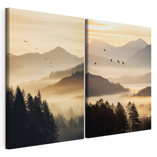 Impression sur toile modulaire Des oiseaux survolant une vallée