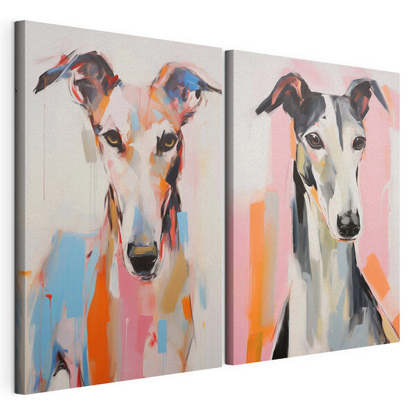 Deux tableaux représentant des chiens accrochés au mur Impression sur toile modulaire Deux tableaux représentant des chiens accrochés au mur