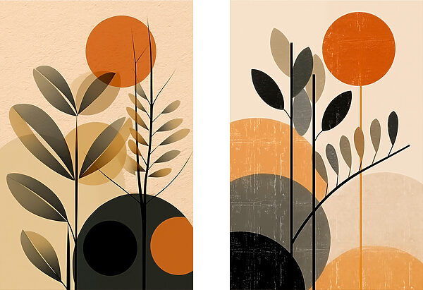 Two images of plants and circles