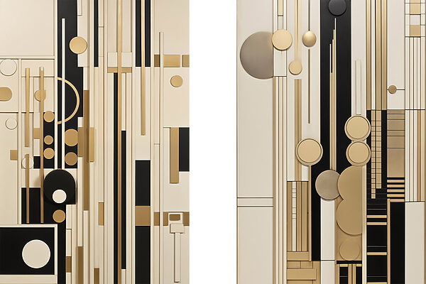 Collage of art with different shapes and colors