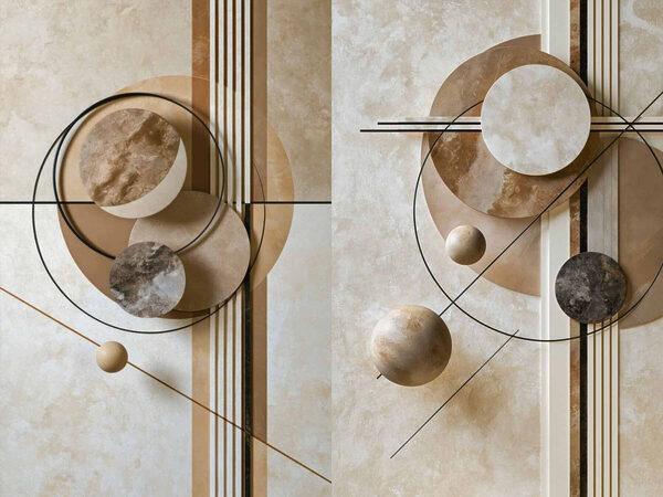 Collage of art with circles and lines