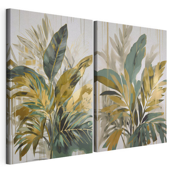 Impression sur toile modulaire Peinture représentant des feuilles et des fleurs
