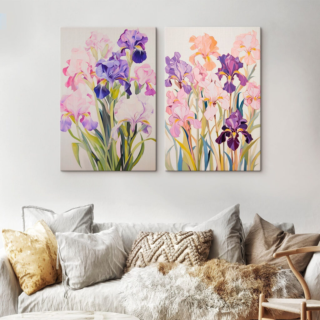 Painting of flowers on a white surface Painting of flowers on a white surface