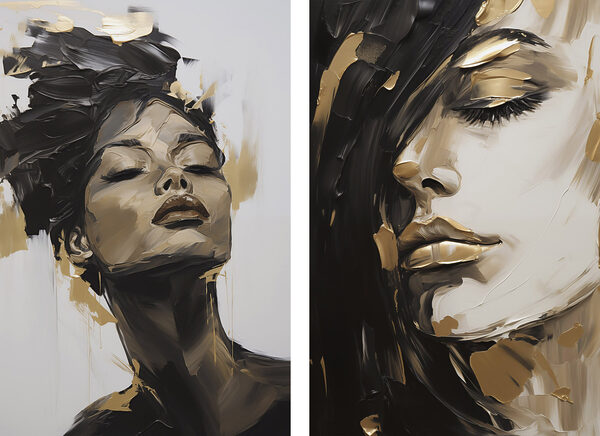 Collage of a woman's face and a painting of a woman's face Collage of a woman's face and a painting of a woman's face