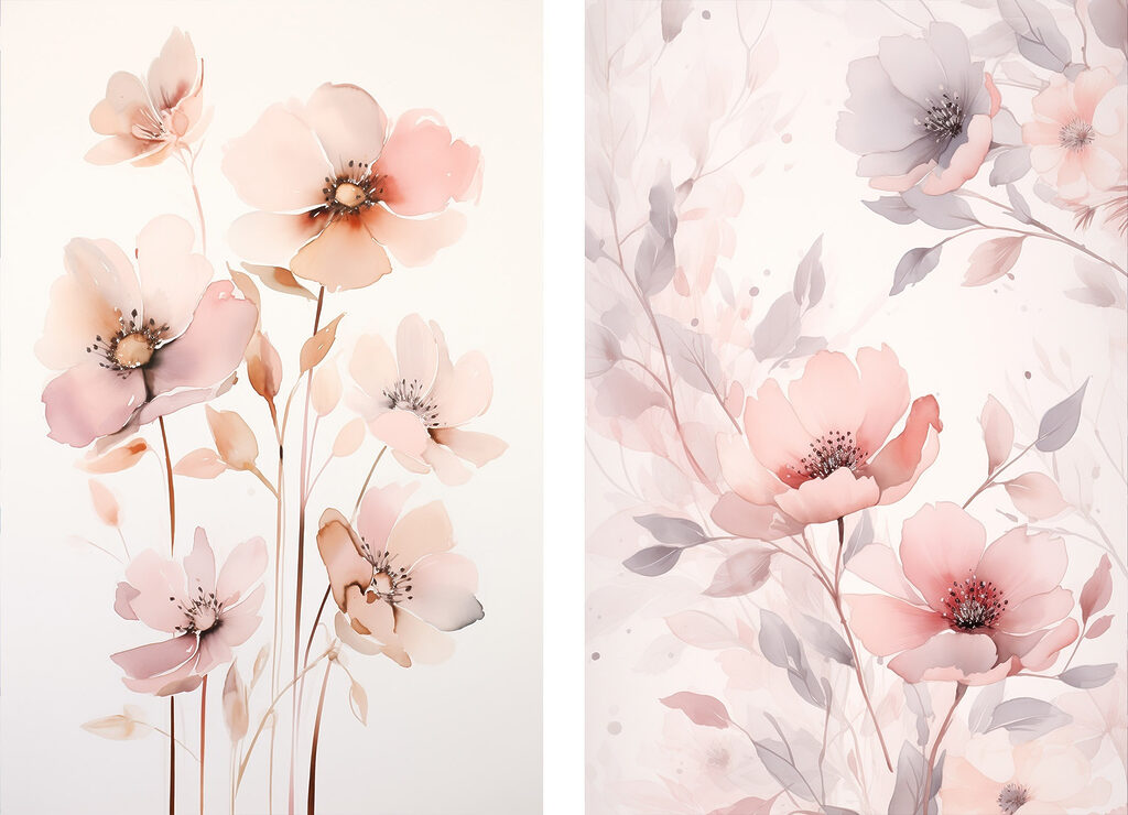Painting of flowers on a white surface