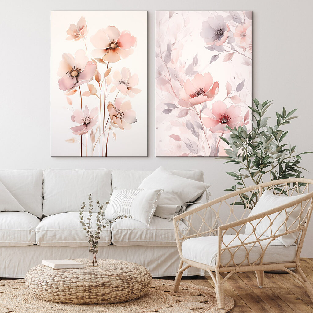 Painting of flowers on a white surface