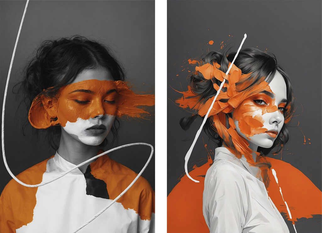 Woman with orange paint on her face