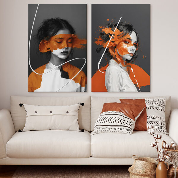 Woman with orange paint on her face