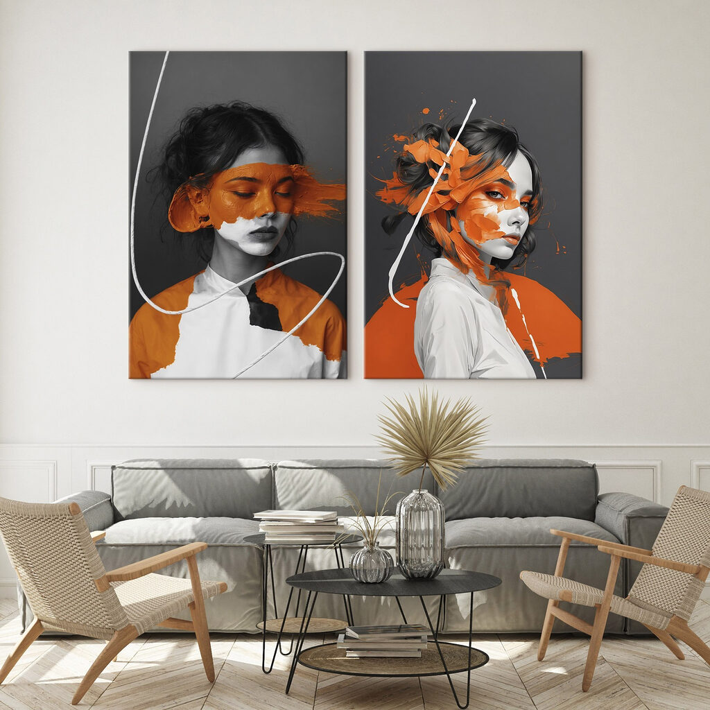 Woman with orange paint on her face