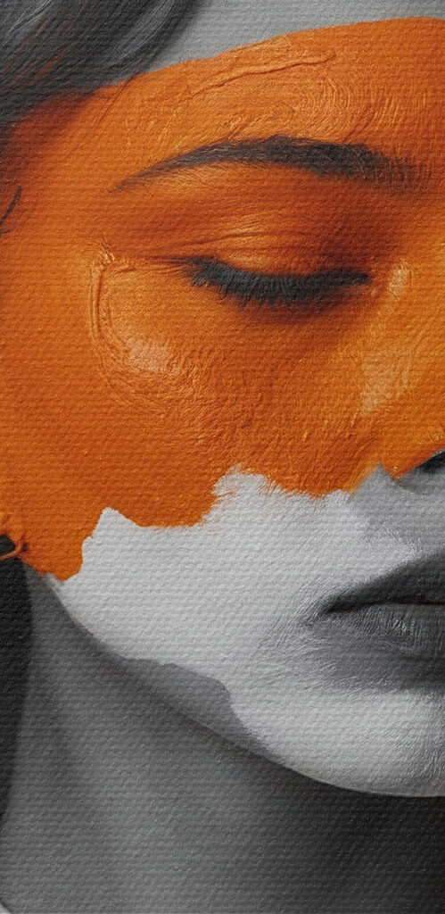 Woman with orange paint on her face