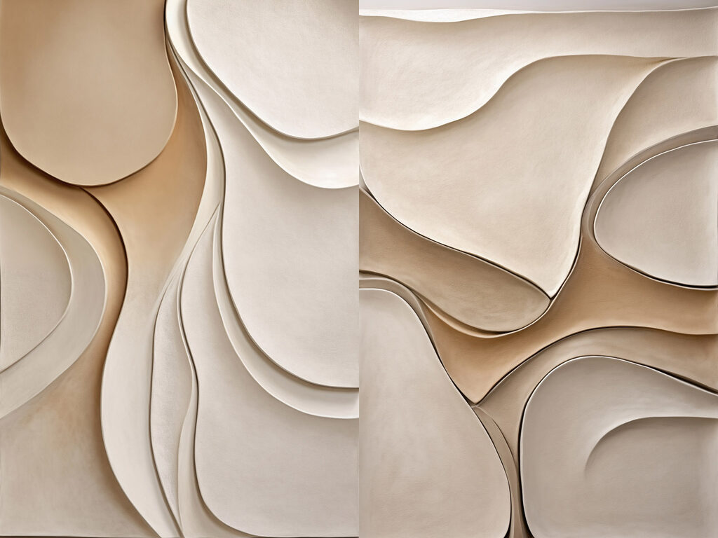 Collage of white and brown wavy shapes