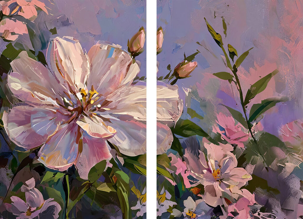 Painting of flowers on a purple background