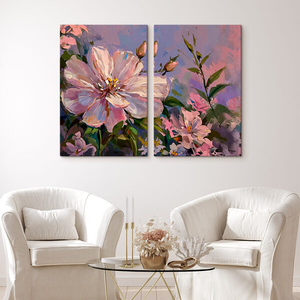 Painting of flowers on a purple background