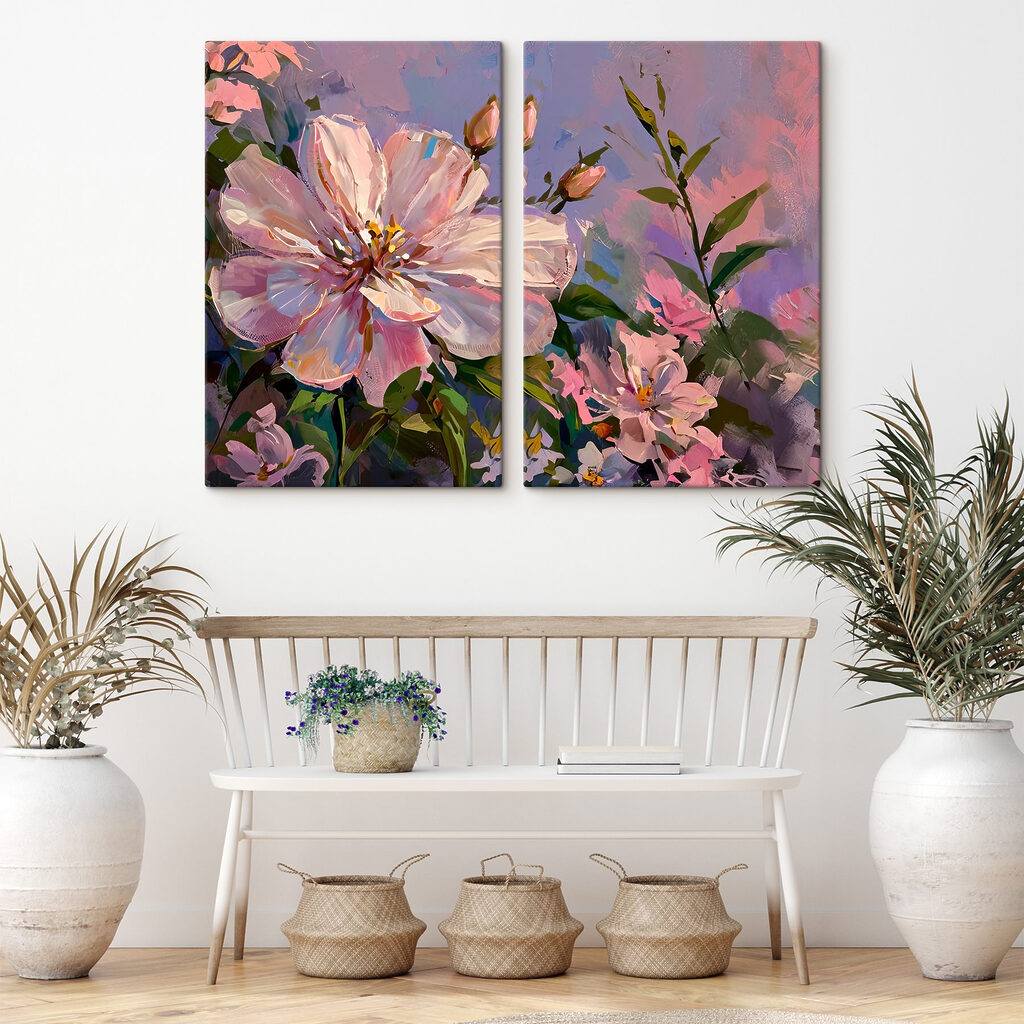 Painting of flowers on a purple background