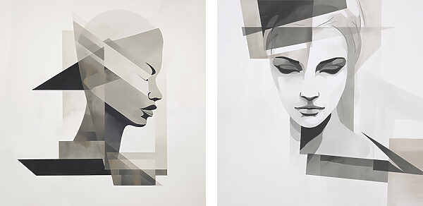 Two paintings of a woman's face Two paintings of a woman's face