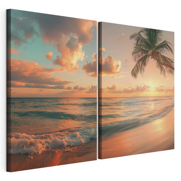Un palmier sur une plage Impression sur toile modulaire Un palmier sur une plage