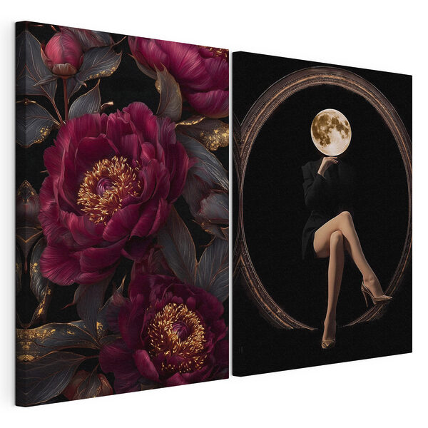 Collage représentant une femme assise sur une fleur Impression sur toile modulaire Collage représentant une femme assise sur une fleur