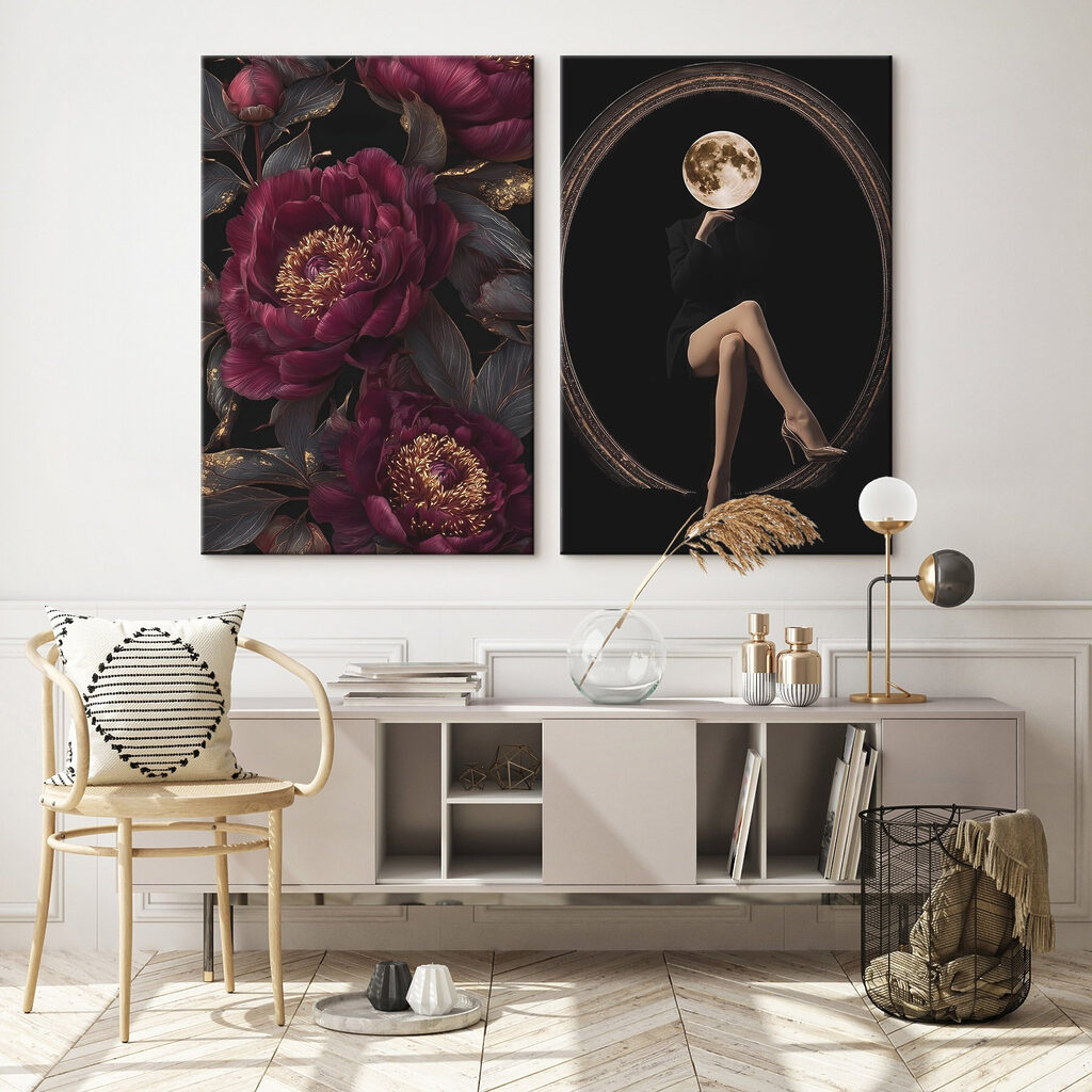 Collage of a woman sitting on a flower