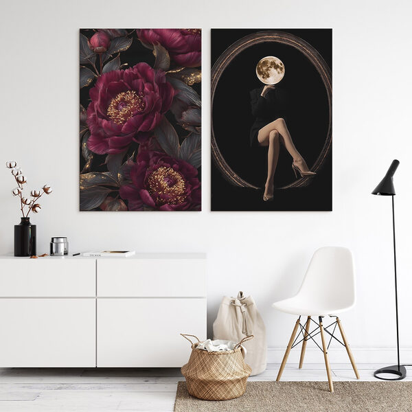 Collage of a woman sitting on a flower