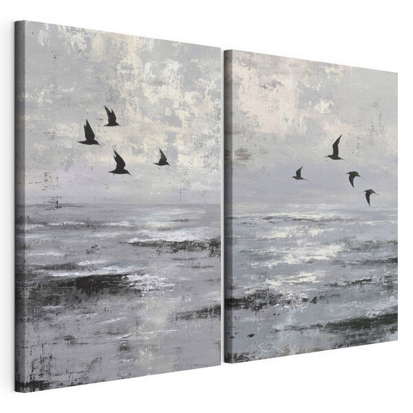 Groupe d'oiseaux volant au-dessus de l'eau Impression sur toile modulaire Groupe d'oiseaux volant au-dessus de l'eau