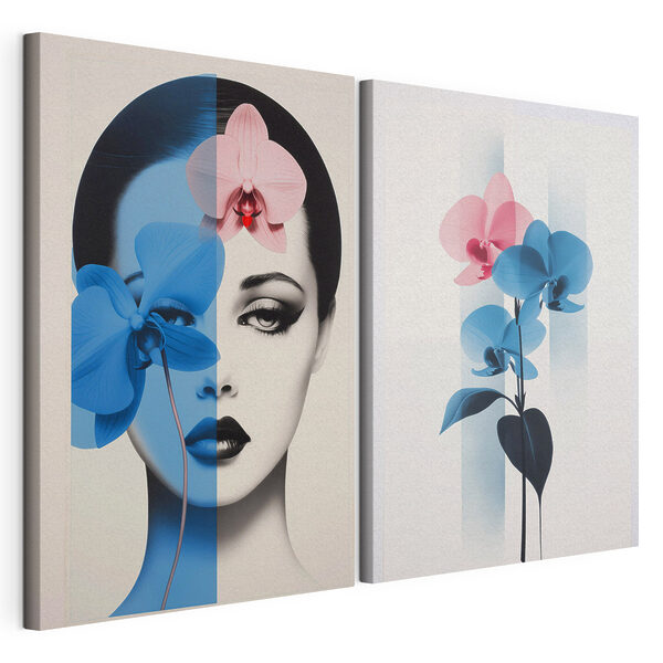 Femme avec des fleurs sur la tête Impression sur toile modulaire Femme avec des fleurs sur la tête