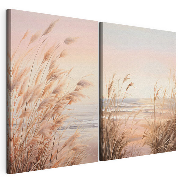 Des herbes douces au bord d'une mer calme Impression sur toile modulaire Des herbes douces au bord d'une mer calme