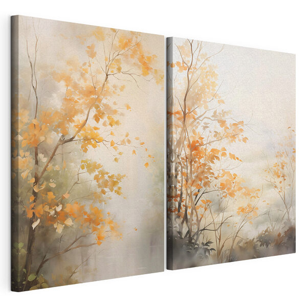 Impression sur toile modulaire Peinture représentant des arbres aux feuilles jaunes