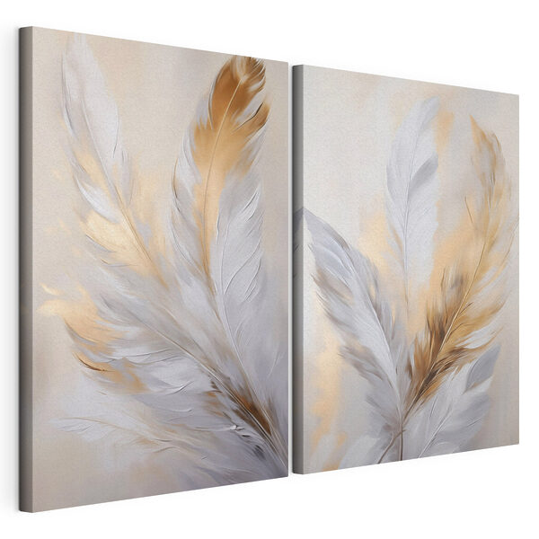 Impression sur toile modulaire Des plumes délicates aux teintes douces
