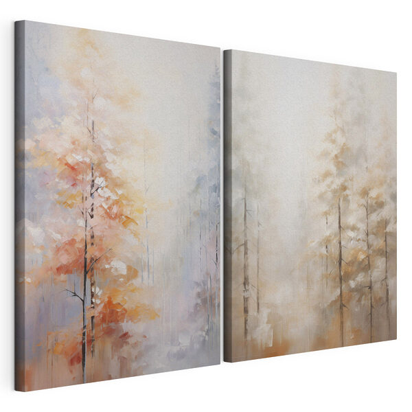 Peinture représentant des arbres dans une forêt Impression sur toile modulaire Peinture représentant des arbres dans une forêt