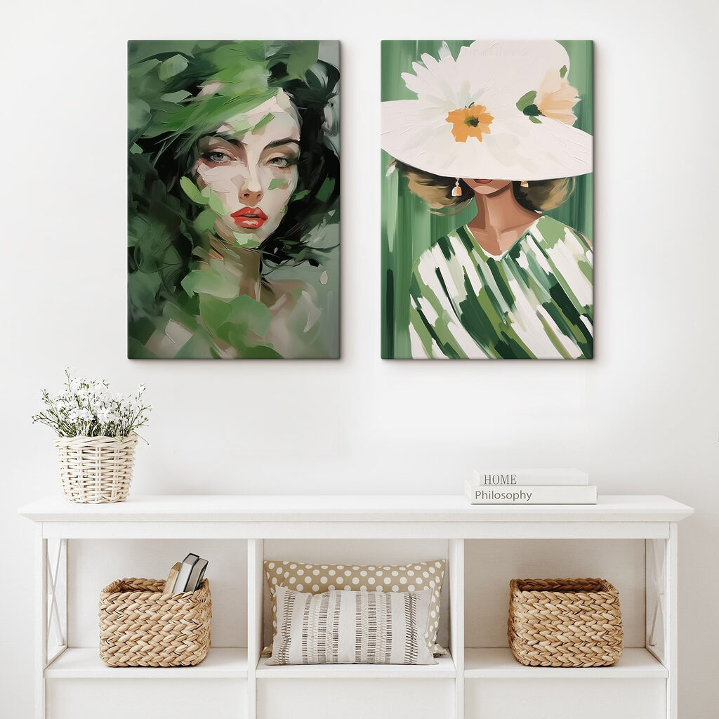 Two pictures of women with leaves Two pictures of women with leaves